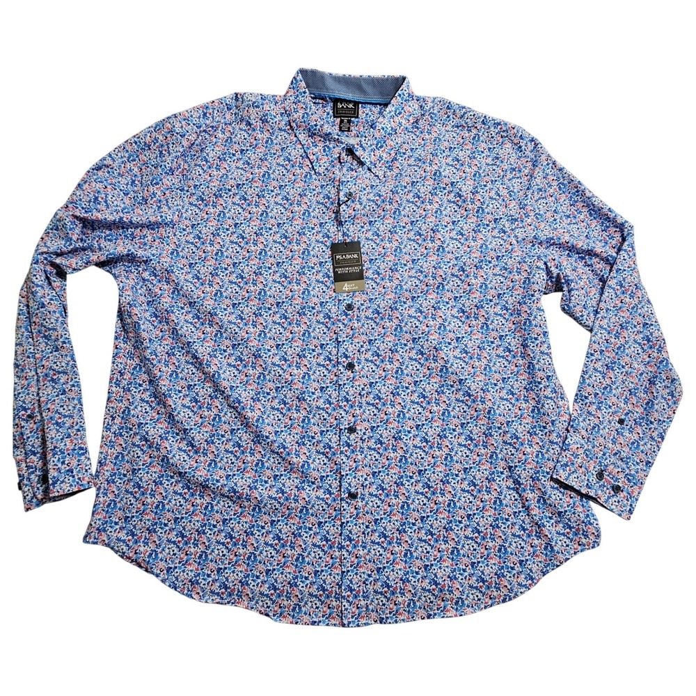 Jos. A. Bank Button Down Mens XXL Blue Floral Traveler Performance Shirt